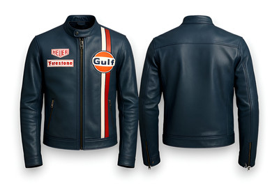 Crafted Leather Design Blue Leather Biker Fashion Jacket Motorcycle