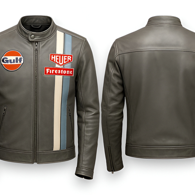 Crafted leather design gray leather biker fashion jacket motorcycle