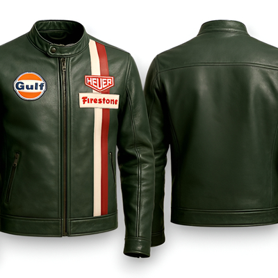 Crafted leather design green leather biker fashion jacket motorcycle
