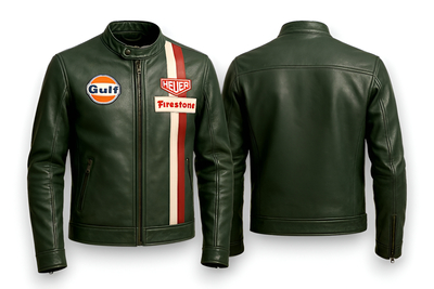 Crafted Leather Design Green Leather Biker Fashion Jacket Motorcycle