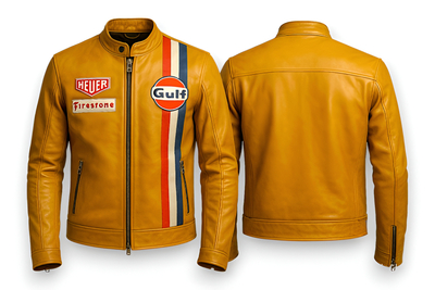 Crafted Leather Design Yellow Leather Biker Fashion Jacket Motorcycle