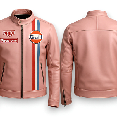 Crafted leather design pink leather biker fashion jacket motorcycle