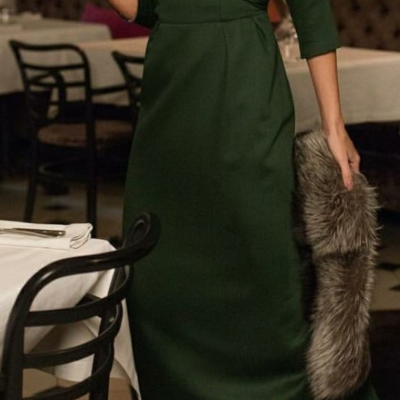 Sheath emread green stain tea-length mother of bride and groom dress party dress