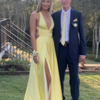 A Line Deep V Neck Yellow Mother Of Bridal Dress Long Prom Dress With Slit - Thumbnail 2