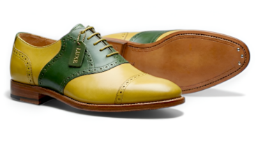 Crafted Leather Mens Designer Green Yellow Leather Saddle Golf Dress Shoes