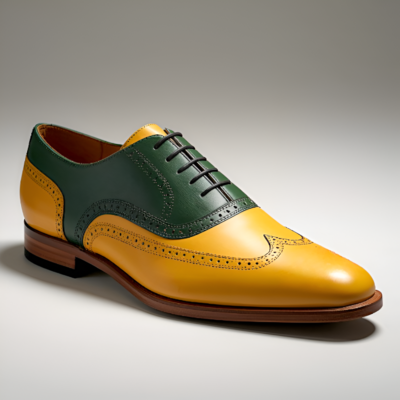 Crafted leather mens designer green yellow leather saddle golf dress shoes