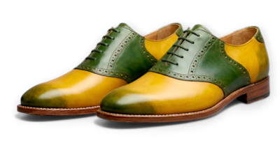 Crafted Leather Mens Designer Green Yellow Leather Saddle Golf Dress Shoes