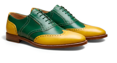 Crafted Leather Mens Designer Green Yellow Leather Saddle Golf Dress Shoes