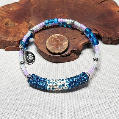 Czech glass & pave stone stainless steel memory wire bracelet