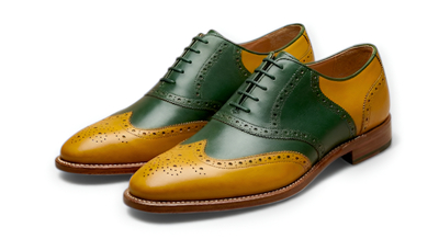 Crafted Leather Mens Designer Green Yellow Leather Saddle Golf Dress Shoes