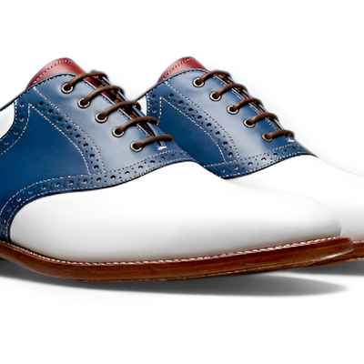 Crafted leather mens tri color white/blue/red leather saddle golf dress shoes