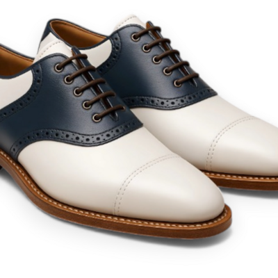 Crafted leather mens classic deep blue white leather saddle golf dress shoes