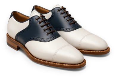 Crafted Leather Mens Classic Deep Blue White Leather Saddle Golf Dress Shoes