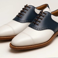 Crafted Leather Mens Classic Deep Blue White Leather Saddle Golf Dress Shoes - Thumbnail 1
