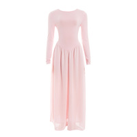Round-neck, long-sleeved, solid-color, high-waisted dress with a large flared skirt. - Thumbnail 2