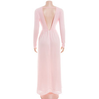 Round-neck, long-sleeved, solid-color, high-waisted dress with a large flared skirt. - Thumbnail 4