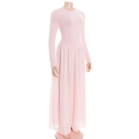 Round-neck, long-sleeved, solid-color, high-waisted dress with a large flared skirt. - Thumbnail 5