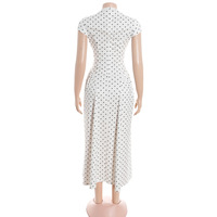 Retro style polka dot print sleeveless round neck fitted high-waisted A-line dress. - Thumbnail 1