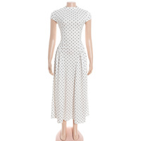 Retro style polka dot print sleeveless round neck fitted high-waisted A-line dress. - Thumbnail 2