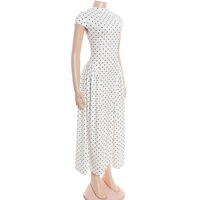 Retro style polka dot print sleeveless round neck fitted high-waisted A-line dress. - Thumbnail 3