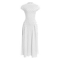 Retro style polka dot print sleeveless round neck fitted high-waisted A-line dress. - Thumbnail 5