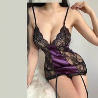 Purple lace sheer lingerie nightgown - Thumbnail 1