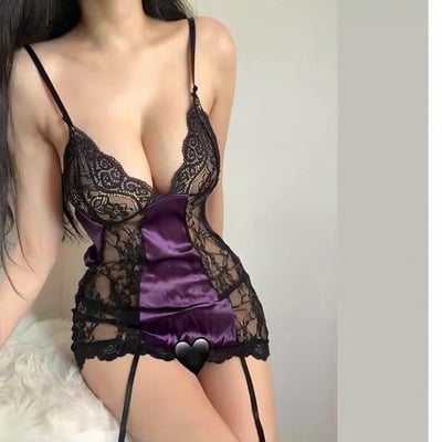 Purple lace sheer lingerie nightgown