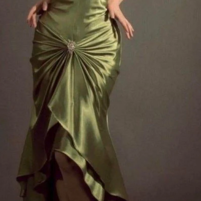 Spaghetti strap retro green satin prom dress long evening dress - Thumbnail 1