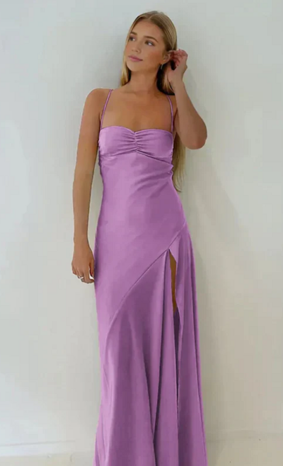 Sheath Spaghetti Straps Mother Of Bridal Dress Prom Dresses with Split Front