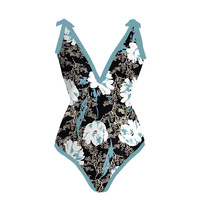 Black bikini with blue floral pattern. - Thumbnail 1