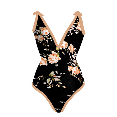 Black bikini with yellow floral pattern