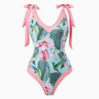 White bikini with pink floral pattern (one-piece) - Thumbnail 2