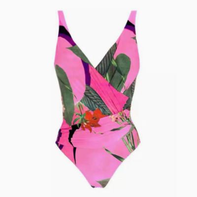 Pink retro one-piece criss-cross bikini