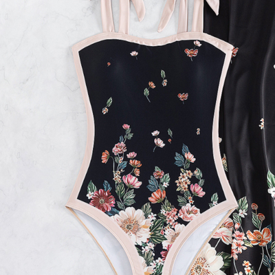 Printed bikini with tie-up straps