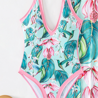White bikini with pink floral pattern (one-piece) - Thumbnail 3