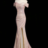 Pink Mermaid Sequins Long Prom Party Dress - Thumbnail 1