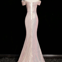 Pink Mermaid Sequins Long Prom Party Dress - Thumbnail 2