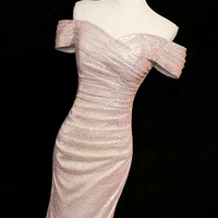 Pink Mermaid Sequins Long Prom Party Dress - Thumbnail 3