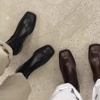 Square-toe thick heel slim boots retro ankle martin boots 2 colors - Thumbnail 6