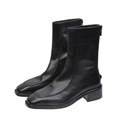 Square-toe thick heel slim boots retro ankle martin boots 2 colors - Thumbnail 1