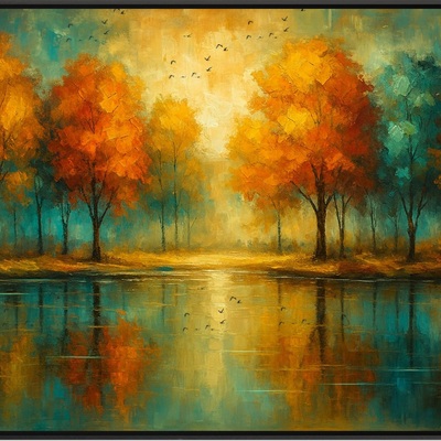 Autumn radiance teal reflections and golden light