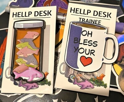 Hellp Desk Enamel Pins (sold seperatley) 