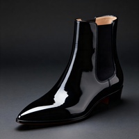 Crafted Leather Mens Classic Black Patent Leather Pointed Toe Chelsea Boot - Thumbnail 1