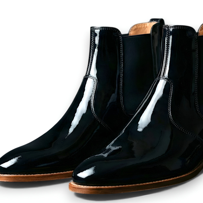 Crafted leather mens classic black patent leather chelsea boot