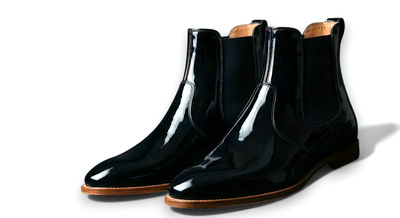Crafted Leather Mens Classic Black Patent Leather Chelsea Boot