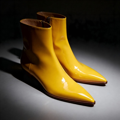 Crafted Leather Mens Classic Yellow Patent Leather Pointed Toe Jodhpur Boot