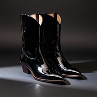 Crafted Leather Mens Classic Black Patent Leather Pointed Toe Cowboy Boot - Thumbnail 1