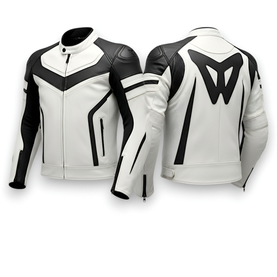 Crafted leather design black white leather racing jacket motorcycle