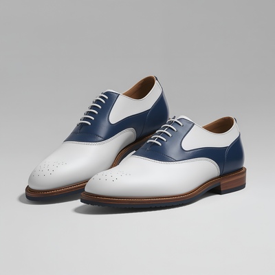 Crafted Leather Mens White Blue Leather Saddle Golf Dress Shoes