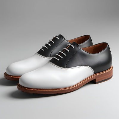 Crafted leather mens black white leather saddle golf dress shoes